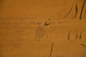 Noen som kan tyde disse "krusedullene"? Bumerket til maleren?